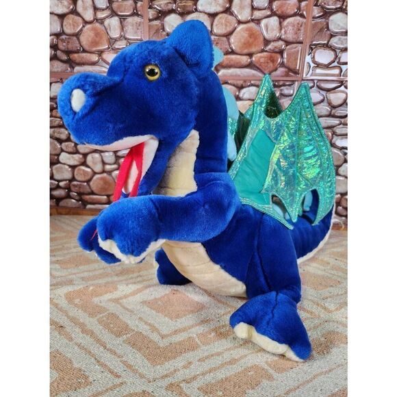 Vintage Pre-owned Royal Blue 19" FAO Schwarz Plush Dragon #A29 - Picture 1 of 8
